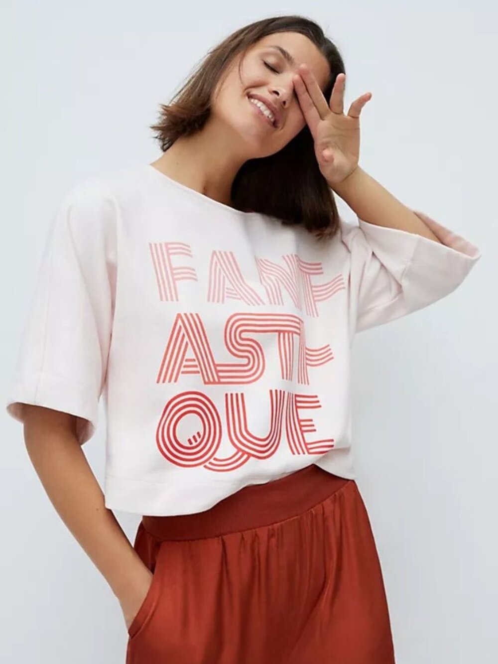Like New Maeve Anthropologie Fantastique Graphic Sweatshirt, Pink/Red, Small